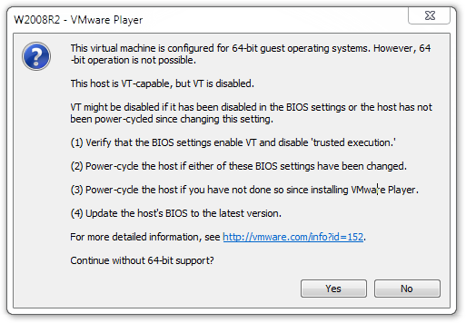 This virtual machine is configured for 64-bit guest operating systems